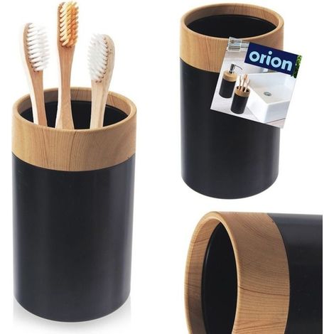 Gobelet de salle de bain - Orion - BLACK 7.5x11.5 cm - design moderne - plastique effet bois (1/4)