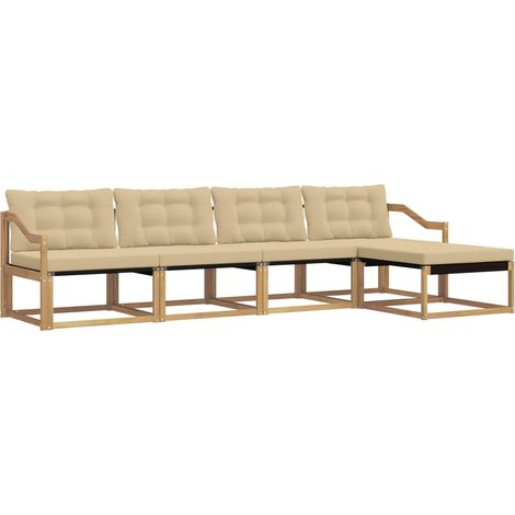 Conjunto de sofás de exterior con cojín 5 pcs y Beige vidaXL