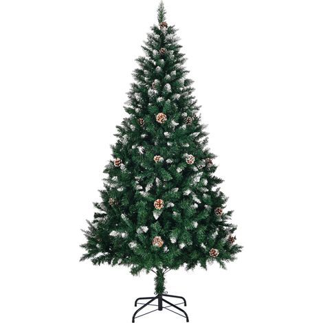 Künstlicher Weihnachtsbaum, 1,5 m hoch, mit schneebedeckten Zweigen und Pinienkernen, ohne Beleuchtung, mit 420 Zweigen und einem stabilen Metallständer, dekorativ, grün und mit schneebedeckten Zweige (1/5)
