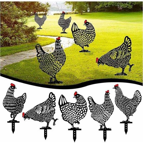 5PC Poule de Jardin,Décoration De Plancher De Pelouse De Jardin d'art De Yard De Poulet, Enjeux Métalliques De Jardin De Silhouette Animale,Décor De Statue De Coq Creux pour La Cour (1/5)