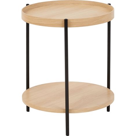 Mesa auxiliar moderna estructura de metal 1 estante redonda madera clara Lander