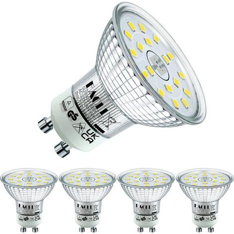 Ampoules LED GU10 Blanc Froid, 4.9W Équivalent Halogène 75W, Lot de 4, 6000K 585 Lumens Éclairag sans Scintillement, Large Faisceau 120° Spot, Non Dimmable AC 230V Lampe à Réflecteur [Classe énergétiq (1/4)