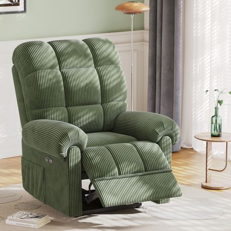 Poltrona Relax in Velluto a Coste, Poltrona Elettrica, Poltrona Tempo Libero Regolabile, Schienale Regolabile, Antistatica con Poggiapiedi, Verde