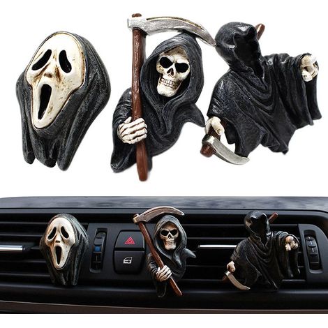 Lot de 3 désodorisants auto Halloween Squelette Fantôme, clip aération, parfum voiture, décoration intérieure accessoire (1/5)