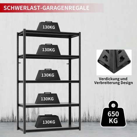 Étagère acier charge lourde 5 niveaux 160x80x40 cm, 650 kg, anti‑rayures, garage‑stockage‑maison, sans bois (1/5)