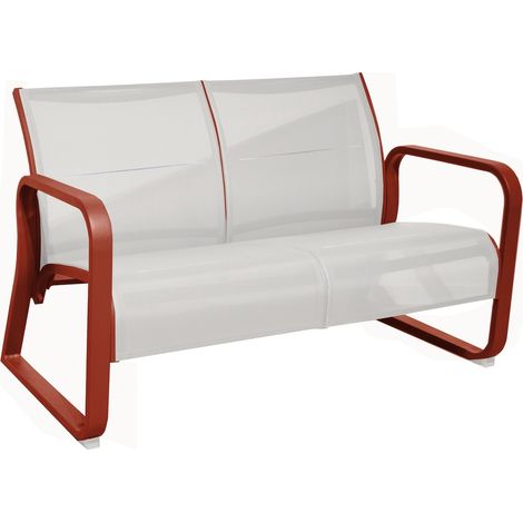 PROLOISIRS Canapé lounge 2 places en aluminium et TPEP matelassé - QUENZA II - Coloris terra et chevron crème