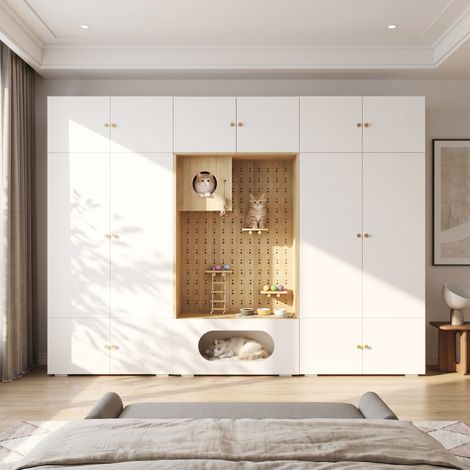 Kleiderschrank, Garderoben-Set Garderobe, Haustierschrank, 270 x 50 x 200 cm, mit 1 Kleiderstange und Katzenkletterwand (1/5)