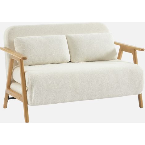Divano letto convertibile 2 posti in legno di hevea e boucle texturizzato