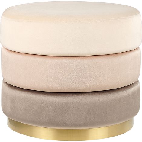 Puf de terciopelo beige 48 cm base reposapiés taburete glamour Louin (1/5)