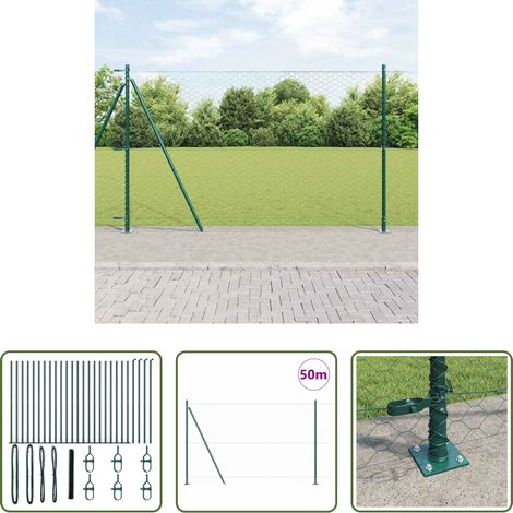 vidaXL Sécurité extérieure - Poteau de clôture. Vert 50 x 1,4 m (maille de 50 mm) (1/5)