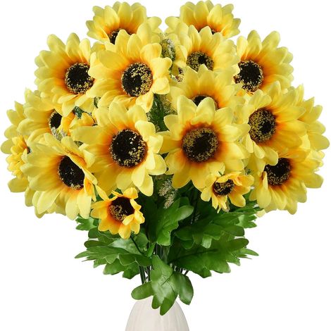 Tournesols artificiels, fausses fleurs de tournesol pour la décoration de la maison et du bureau, fleurs en soie pour les loisirs créatifs, tournesols artificiels avec tiges, faux tournesols pour les  (1/5)
