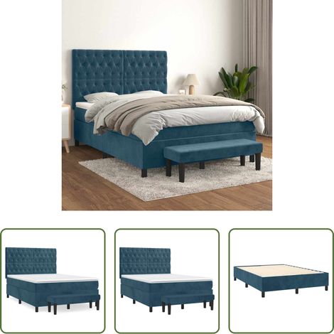 Matratze - Boxspringbett mit Matratze Dunkelblau 140x200 cm Samt (1/5)