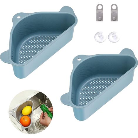 2 Stück dreieckige Spülbeckenhalter, Spülbecken-Abflusskörbe mit Saugnapf, multifunktionale Spülbecken-Abtropfgestelle für Küche und Badezimmer (blau) (1/4)