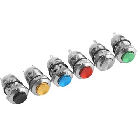 Interruttore a pulsante in metallo, 6 pezzi, 2 pin, impermeabile IP67, reset senza luce, 12 mm (rosso, verde, giallo, blu, nero, metallico) (1/5)