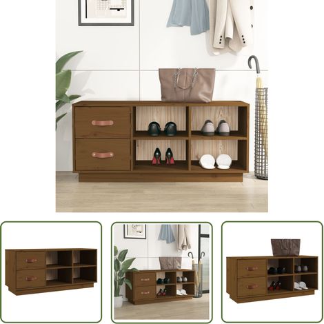 Banc à chaussures Marron miel 100x34x45 Bois de pin massif Rika (1/5)