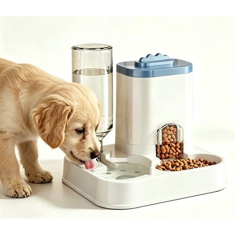 Gamelle automatique pour chats et chiens avec abreuvoir intégré - Grande capacité - Système d'alimentation par gravité - Bleu - Taille unique (1/5)