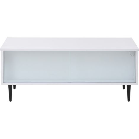 Table basse relevable blanche avec rangement en bois MDF et verre trempé, 105 x 50 x 43 cm (1/5)