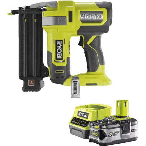 Confezione RYOBI Chiodatrice ad aria 18V OnePlus R18GN18-0 - 1 Batteria 4.0Ah - 1 Caricabatterie rapido RC18120-140