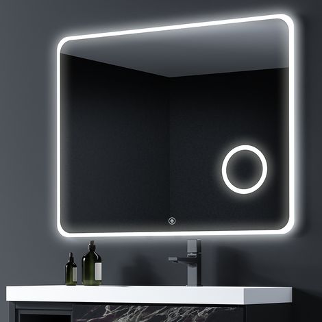 Miroir éclairage LED de salle de bain LOUTRO avec interrupteur tactile, anti-buée et loupe - 120x80cm (1/3)