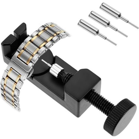 Montre Bracelet Lien Pin Remover Chasse Goupille Montre Kit de Réparation d'Outils de Watch Band pour Les Horlogers avec 3 Pins Supplémentaires - noir (1/4)