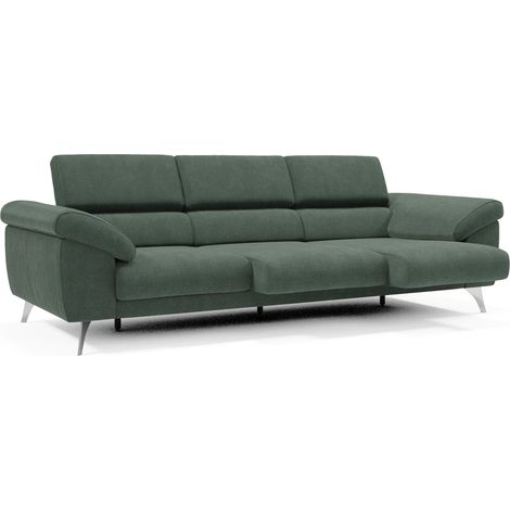 Donatello Sofá con 3 asientos extensibles reposabrazos con arcón en tejido desmontable 265 cm Verde