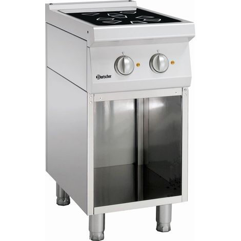 Fourneau sur meuble vitrocéramique 2 zones radiantes - L400xP700xH850-900 - soubassement ouvert - Bartscher