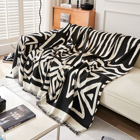 Housse de protection pour canapé pour animaux de compagnie Boho géométrique pour canapé à 2 coussins, housse de canapé réversible noire lavable en chenille pour chiens et chats, canapé section