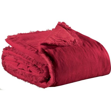 Plaid Uni à Franges Rouge Rubis Couverture Chaude Coton et Polyester 135 x 200 cm - PANGIVO (1/3)