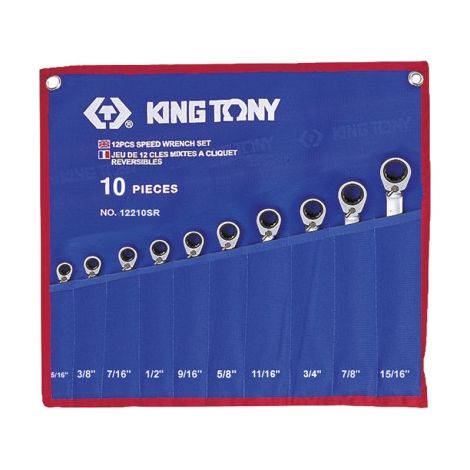 KING TONY - Trousse de 10 clés à cliquet réversible pouce 5/16" à 15/16"