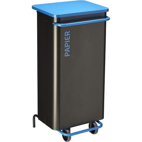 Poubelle de tri mobile Nomade - papier - 110l - gris manganèse / bleu ciel - RAL 5015 (1/2)