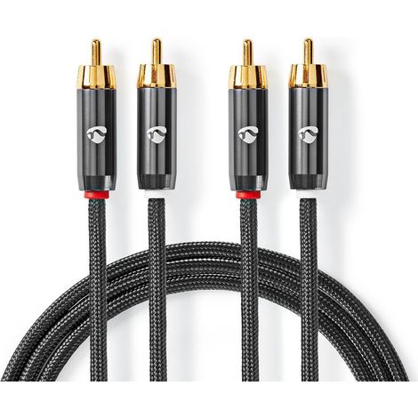 Cable de audio estereo 2x rca macho 2x rca macho chapado en oro 200 metros redondo gris gris con metal carton con ventana cubierta