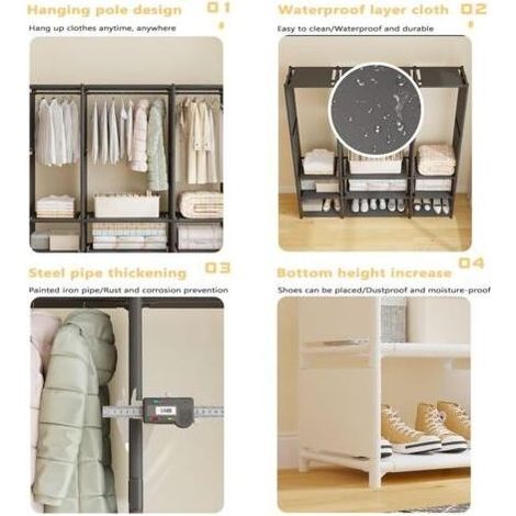 Armoire simple pour chambre à coucher, structure métallique robuste avec penderie indépendante, 130 x 36 x 170 cm (1/5)