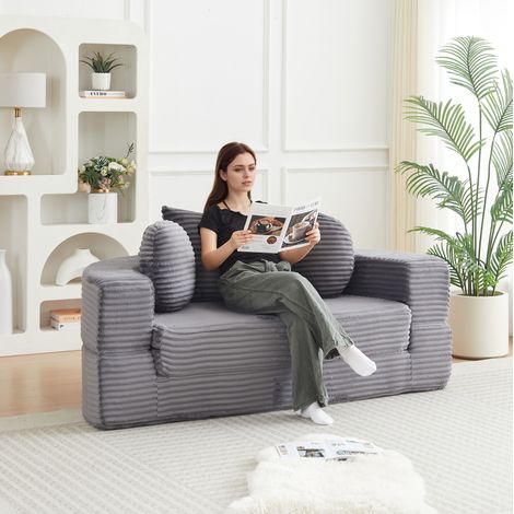 Sofá cama modular 4 en 1 de espuma con tapizado de pana gris (1/5)