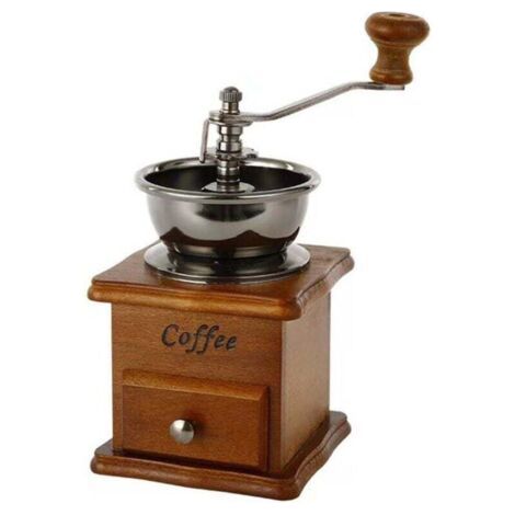 Moulin à café manuel - broyeur à grains de café - pratique - style vintage - en fonte - avec manivelle - tiroir en bois - 17 x 10,5 x 10,5 cm