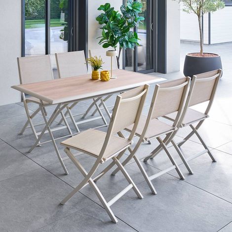 Table de jardin 6 places Azua pliable beige 150x80cm - Hespéride