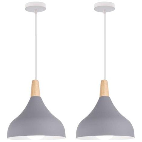 royaluxe- (2PCS)Lampe À Suspension Moderne Plafonnier D'Intérieur Lustre Minimaliste Abat-Jour En Métal, Gris Pour Chambre À Coucher, Cuisine, Bureau, E27 (1/5)