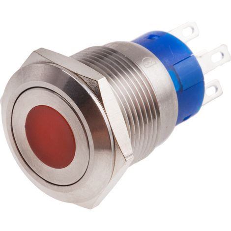 Bouton-poussoir, Momentané lumineux, LED Rouge, Unipolaire à deux directions (1RT), 5 A, Argent, Montage panneau 24V ( Prix pour 1 ) (1/2)