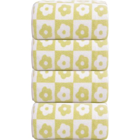 4 serviettes de toilette coton motifs floraux et carreaux, 35 x 75 cm, usage salle de bain et voyage (1/5)
