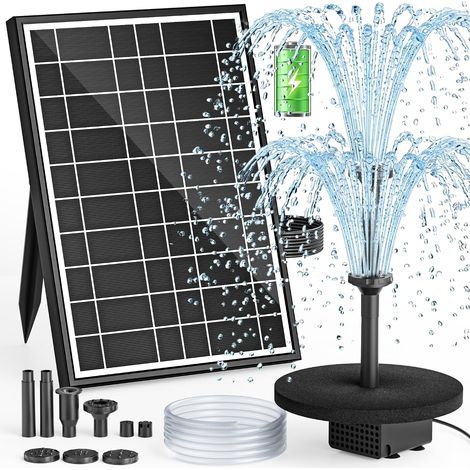 Pompe à Fontaine Solaire avec Batterie, 7.5W Pompe Solaire 3000mAh Intégrée, Buses Double Couche 7+ Modes & Tuyau PVC 1.5m, Fontaine Bassin pour Bac à Oiseaux Jardin (1/5)