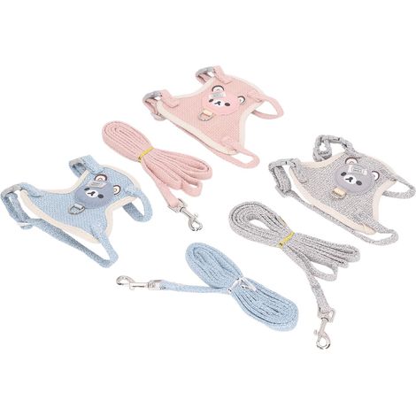 3-teiliges Set: Kaninchengeschirr mit Leine, niedlicher Aufdruck, atmungsaktive Weste, verstellbares Geschirr für kleine Haustiere, ideal für Spaziergänge im Freien. (1/5)