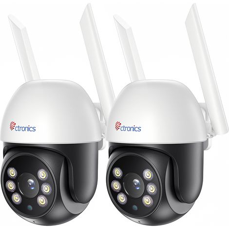 Ctronics Überwachungskamera für den Außenbereich, WLAN 2.4Ghz Personenerkennung und automatische Verfolgung PTZ 350°90° 20M Farb-Nachtsicht Zwei-Wege-Audio (Ein Satz von 2) (1/5)