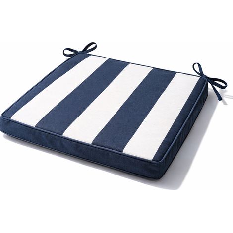 Galette de chaise imperméable déhoussable à rayures ARCACHON Bleu Foncé 40x40 cm (1/4)