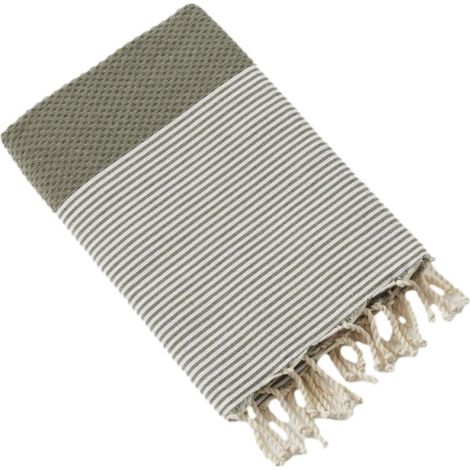 Fouta avec franges "Marin" 100 x 200 cm 100% coton recyclé L'effet Papillon - Marin Nénuphar - (1/2)
