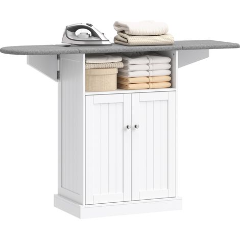 Mobile da Stiro con Asse da Stiro Pieghevole e Armadietto, 131x37x88.5 cm, Bianco