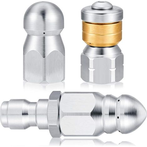 Lot de 3 buses de jet d'égout rotatives en acier inoxydable avec différents modèles pour nettoyeur haute pression de 1/4" jusqu'à 5000 psi (1/5)
