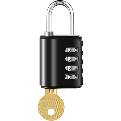 Serrure à combinaison à 4 chiffres avec clé de secours pour casier et casier  Noir