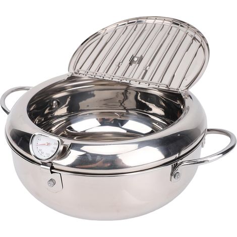 Friteuse Japonaise en Acier Inoxydable 24 cm avec Thermomètre  Égouttoir à Huile Inclus, Pour Frites, Poulet, Tempura, Crevettes, Compatible Induction, Compatible Cuisinière Électrique (1/5)
