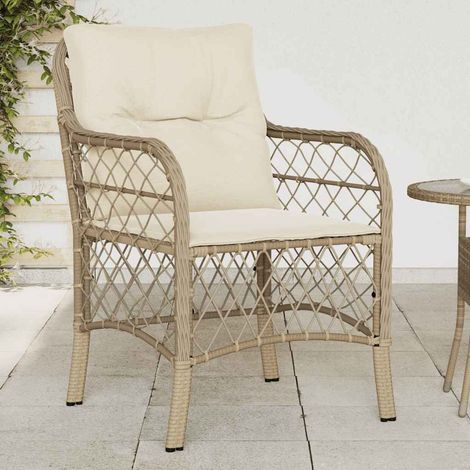 Lot de 2 Chaises de Jardin avec Coussins Fauteuils Extérieur Résine Tressée Beige - PANGIVO (1/5)