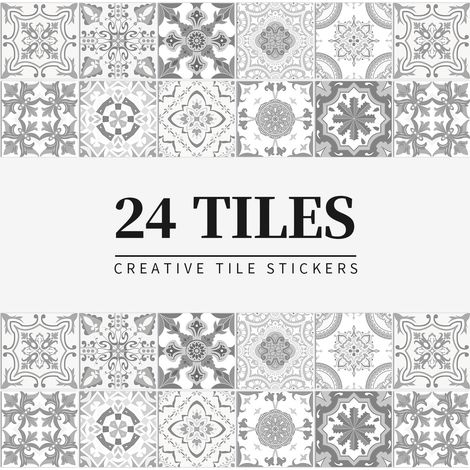 24 pièces Carreau de fleur autocollant 15x15cm Gris, Cuisine Salle de bain Bibliothèque Etanche et résistant à l'huile, papier autocollant PVC, sticker mural rétro, amovible