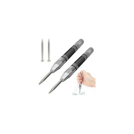 2 pièces Pointeau Automatique, Pointeau Central Automatique,Poinçons Centraux à Ressort Tension,Pointeau Automatique Impact Réglable,pour Bois, Mur, Metal, avec 2 Pièces Pointes de Rechange (1/5)